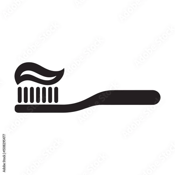Obraz Toothbrush/tooth brush with toothpaste flat icon for apps and websites. Vector black silhouette. with white background