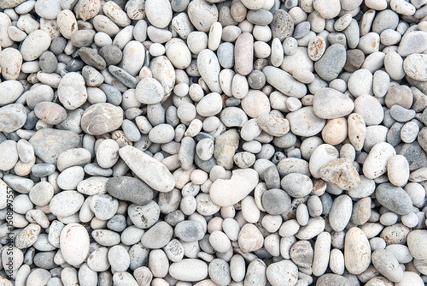 Fototapeta beautiful white and gray pebbles on a beach forming a background