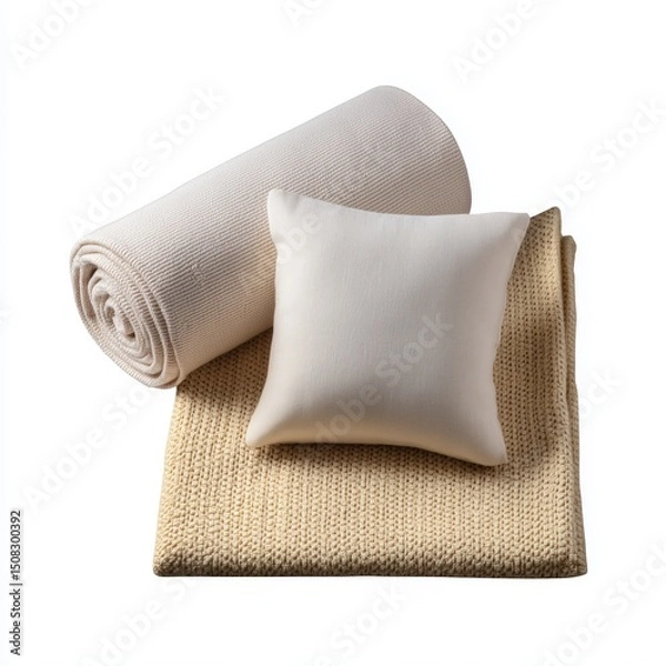 Fototapeta Textile home decor arrangement cozy living room product display comfortable setting close-up aesthetic design