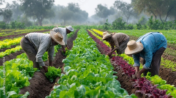 Obraz farmer working in rice field