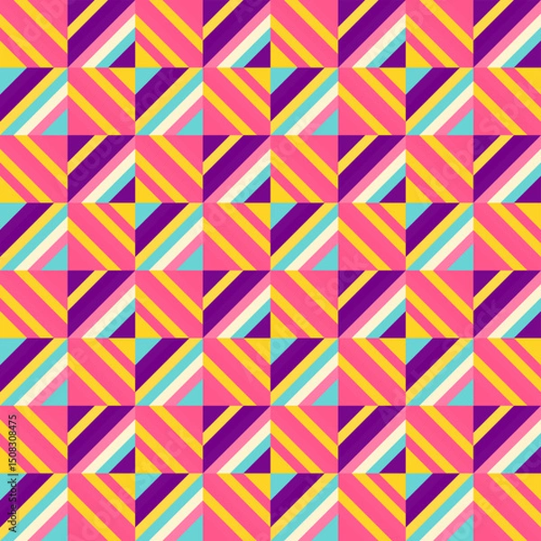 Fototapeta Bold Diagonal Striped Geometric Pattern with Vibrant Retro Color Block Design, seamless vector pattern