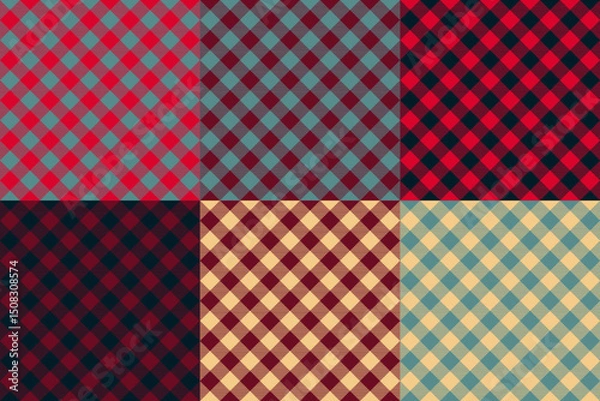 Obraz Classic Diagonal Gingham Vichy Check Pattern Set in Bold Retro Color Variations