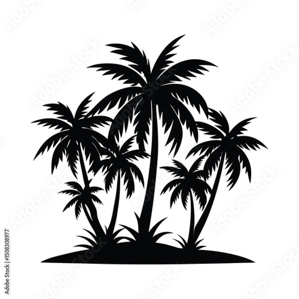 Fototapeta Tropical palm tree silhouette vector illustration capturing the essence of a beach island paradise at sunset