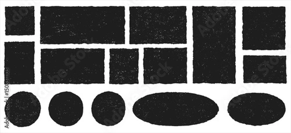 Fototapeta Hand drawn grunge textured text box frames set with uneven rough jagged edge. Ink pen rectangles squares circles ovals collection. Retro vintage aged distressed vector banners borders templates