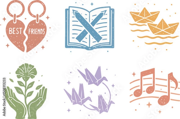 Fototapeta Linocut Friendship Day Vector Set