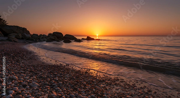 Obraz Stunning Seascape Sunrise over Rocky Beach with Seashells