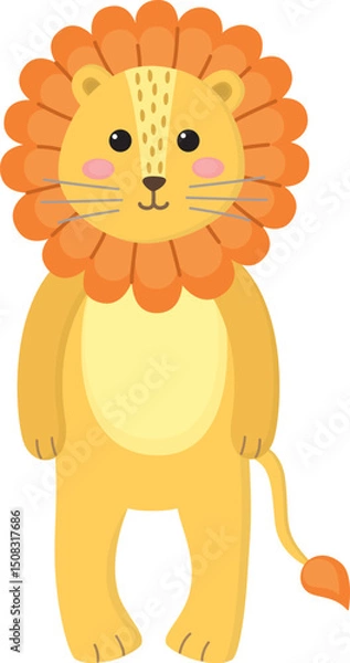 Obraz Cute lion isolated on white cartoon background. Children's style illustration with jungle animal 