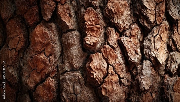 Fototapeta Close-up textured bark, deep brown and red tones