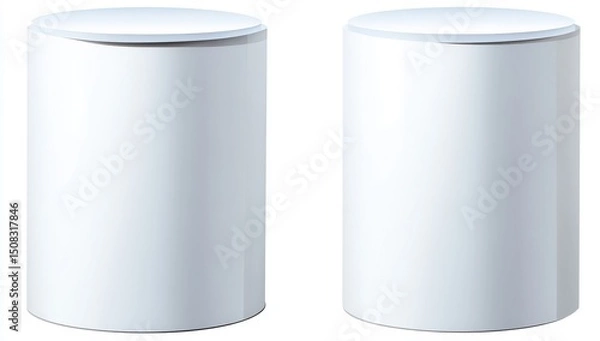Fototapeta Two identical, white cylindrical containers with lids