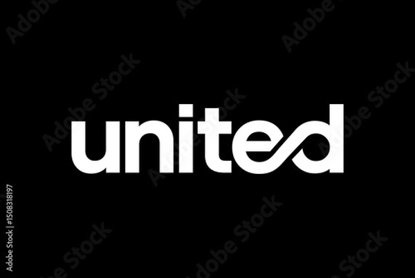 Fototapeta word united . modern minimalist  geometric circular font with rounded edges.