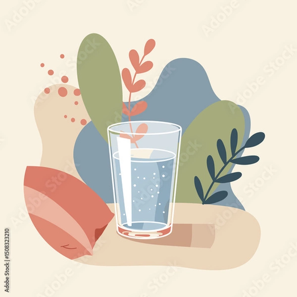 Obraz Glass of water – pastel hydration icon