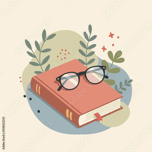 Obraz Closed book with glasses – pastel calm reading icon