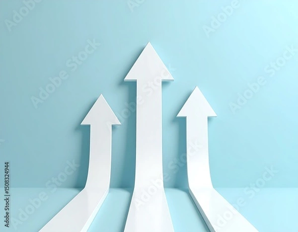 Fototapeta Three White Arrows Pointing Upward, Growth, Success, Progress Concept