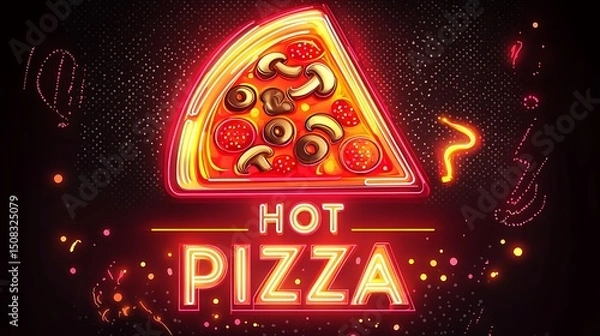 Obraz Neon sign design of a pizza slice with the words "hot pizza".