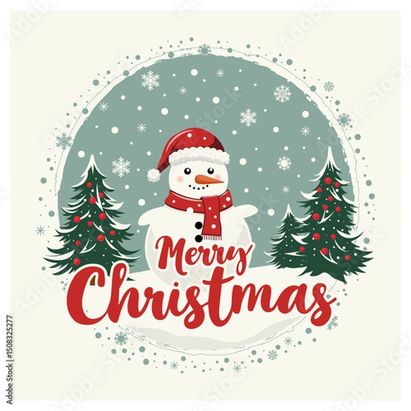 Fototapeta Christmas Merry Christmas  greeting card with snowman. Vector illustration.card with a snowman