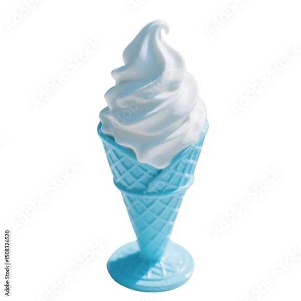 Fototapeta White soft serve ice cream cone isolated on white background
