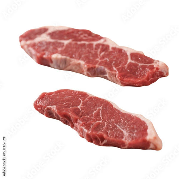 Fototapeta Two raw beef steaks isolated on white background