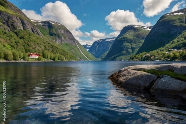 Fototapeta Norwegian fjords, daylight, beautiful landscape