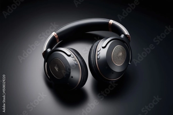 Fototapeta pair of headphones on black background