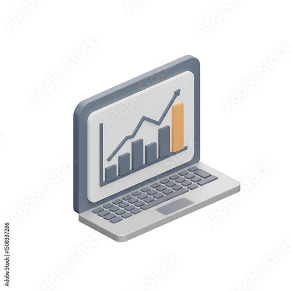 Fototapeta Laptop Displaying Upward Trending Graph: Data Analysis and Business Growth Visualization