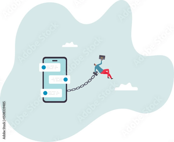 Fototapeta Nomophobia or no mobile phone phobia, smartphone and social media addicted or fear of missing out .character for design.