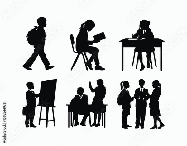 Fototapeta School Day Activities Silhouette Vector Collection
