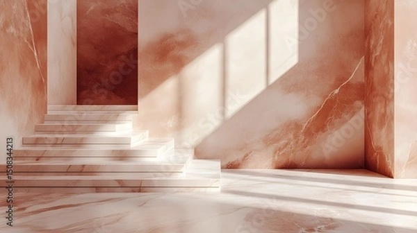 Fototapeta Empty staircase in a modern, minimalist interior design.