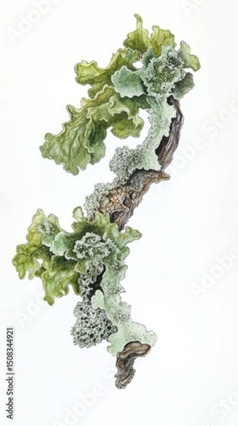 Fototapeta Gouache Lichen Pieces: Four Samples on Clean White Background