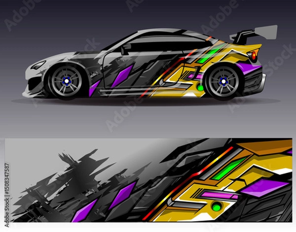 Obraz Car wrap design vector. Graphic abstract stripe racing background designs for vehicle, rally, race, adventure and car racing livery