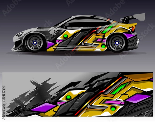 Obraz Car wrap design vector. Graphic abstract stripe racing background designs for vehicle, rally, race, adventure and car racing livery