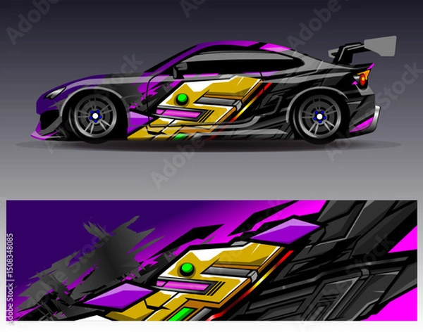 Obraz Car wrap design vector. Graphic abstract stripe racing background designs for vehicle, rally, race, adventure and car racing livery