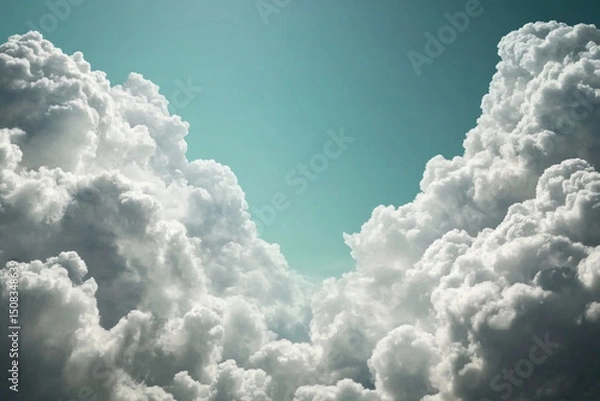 Fototapeta Soft gradient sky filled with fluffy clouds during daylight hours in a tranquil atmosphere