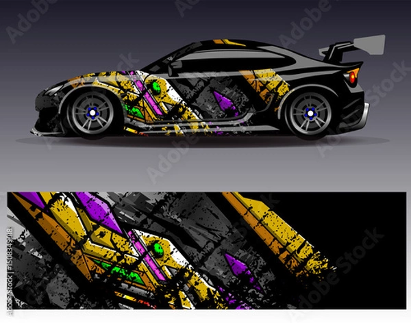 Obraz Car wrap design vector. Graphic abstract stripe racing background designs for vehicle, rally, race, adventure and car racing livery
