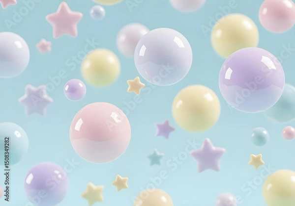 Fototapeta dreamy floating spheres pastel bubbles abstract background soft gradient colors digital art illustration design
