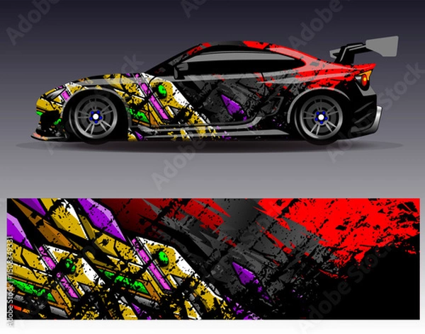 Obraz Car wrap design vector. Graphic abstract stripe racing background designs for vehicle, rally, race, adventure and car racing livery