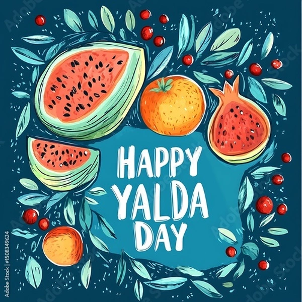 Obraz Colorful fruit illustration for happy yalda day celebration.