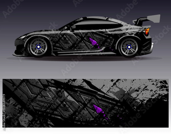 Obraz Car wrap design vector. Graphic abstract stripe racing background designs for vehicle, rally, race, adventure and car racing livery