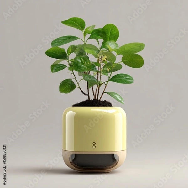 Fototapeta Concept of a smart plant pot in 3D, featuring self-watering capabilities for easy plant care.
