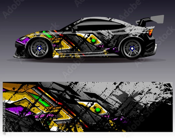 Obraz Car wrap design vector. Graphic abstract stripe racing background designs for vehicle, rally, race, adventure and car racing livery