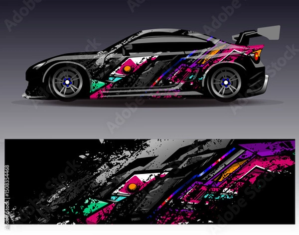 Obraz Car wrap design vector. Graphic abstract stripe racing background designs for vehicle, rally, race, adventure and car racing livery