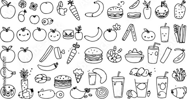 Obraz "Hand-Drawn Food Icon Set – Simple Doodle Style Illustrations for Menus, Packaging, and Fun Culinary-Themed Designs"