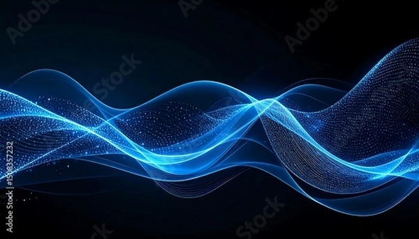 Fototapeta Abstract Blue Wave Lines and Dots Dynamic Data Visualization Background