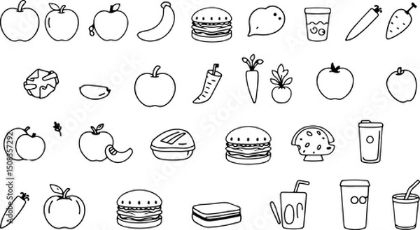 Obraz "Hand-Drawn Food Icon Set – Simple Doodle Style Illustrations for Menus, Packaging, and Fun Culinary-Themed Designs"