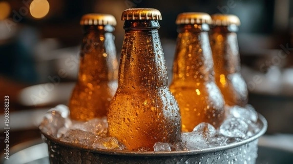 Obraz Cold beer bottles on ice