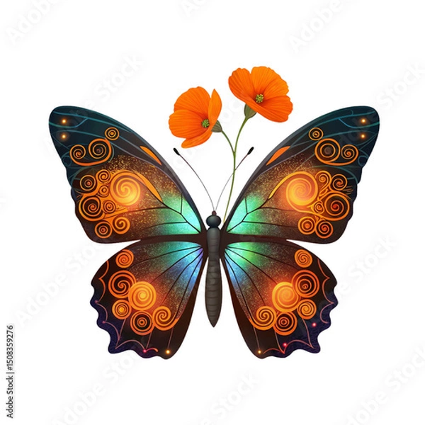 Fototapeta Transparent Butterfly Floral Clipart – Watercolor Nature Elements with Transparent Background