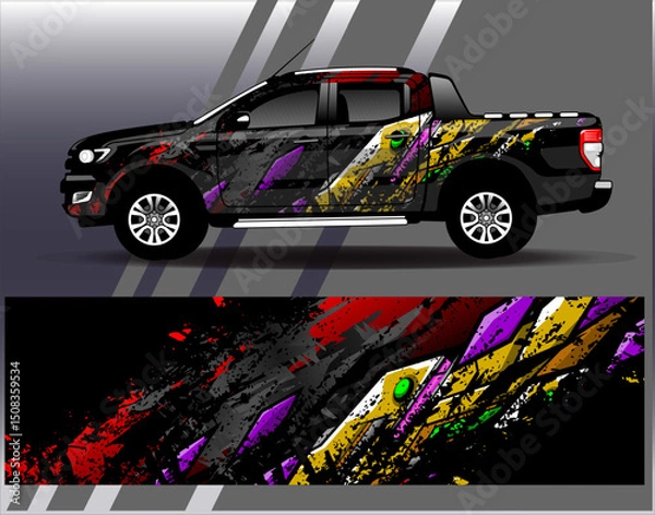 Obraz Car wrap design vector. Graphic abstract stripe racing background designs for vehicle, rally, race, adventure and car racing livery