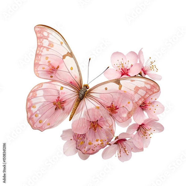 Fototapeta Transparent Butterfly Floral Clipart – Watercolor Nature Elements with Transparent Background