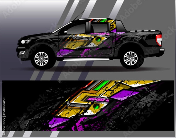 Obraz Car wrap design vector. Graphic abstract stripe racing background designs for vehicle, rally, race, adventure and car racing livery