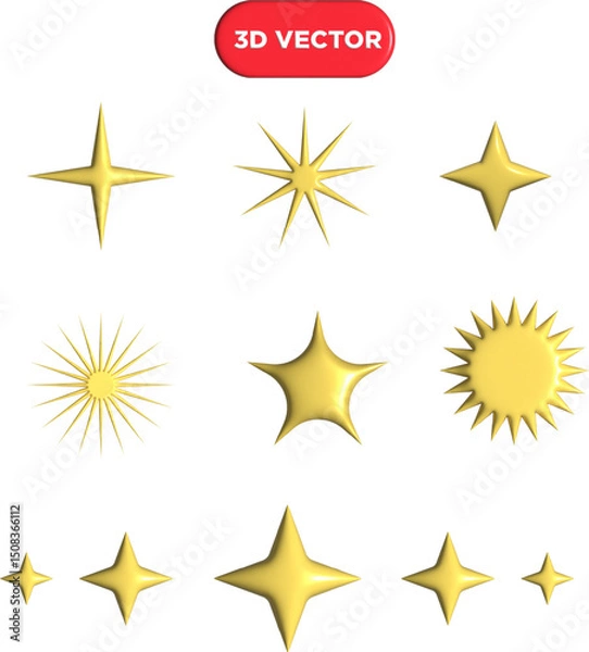 Fototapeta 3d Render star icon set for Customer review,badges,Feedback Etc