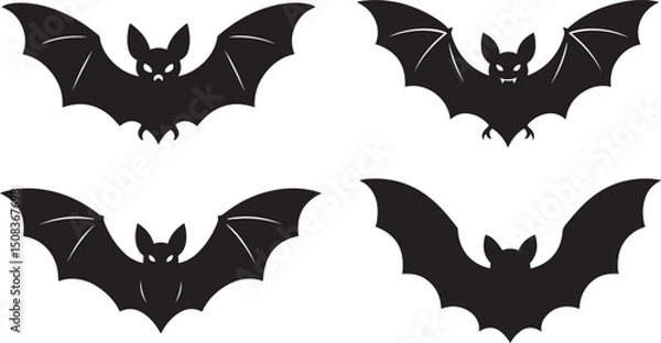 Obraz Flying vampire bat set in flat black silhouette vector and illustration style for Halloween and spooky design
